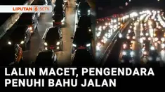Ruas tol Cipularang, Purwakarta yang dipenuhi kendaraan menuju Jakarta. Saking padatnya arus lalu lintas, banyak pengendara sampai-sampai menggunakan bahu jalan.