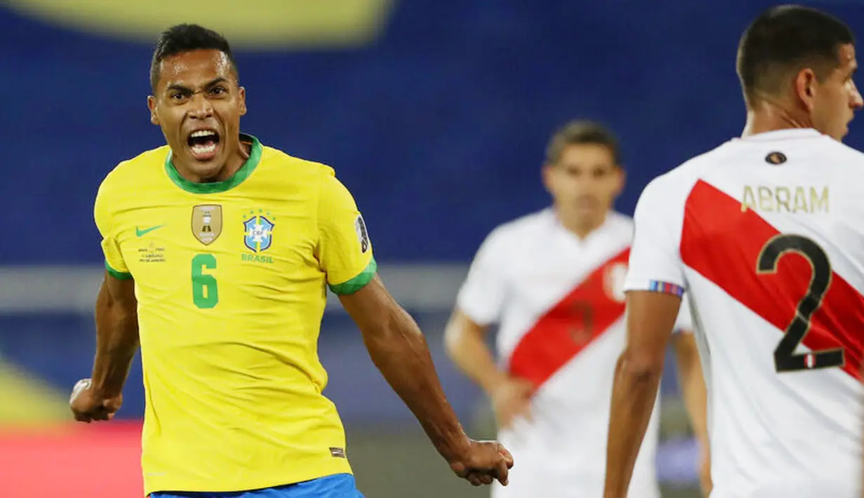 Empat gol Brasil masing-masing dicetak oleh Alex Sandro (12), Neymar (68), Everton Ribiero (89) dan Richarlison (93). (AP/Silvia Izquierdo)