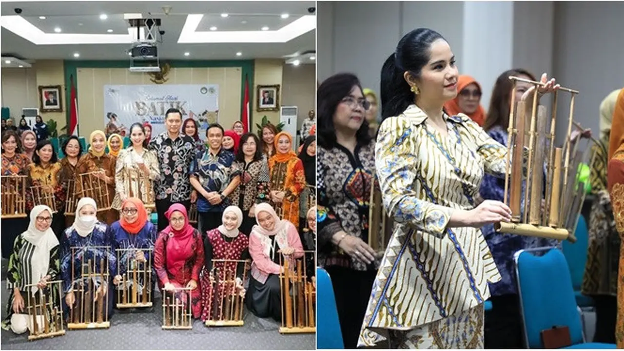 6 Potret Annisa Pohan Rayakan Hari Batik, Tampil Menawan Sambil Main Angklung