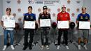 Sejumlah pembalap MotoGP menunjukkan gambar Sirkuit Buddh setelah konferensi pers menjelang MotoGP India 2023 pada 21 September 2023. (AFP/Money Sharma)