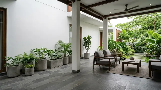 Desain Teras Rumah dengan Lantai Batu Alam Minimalis yang Elegan dan Sejuk