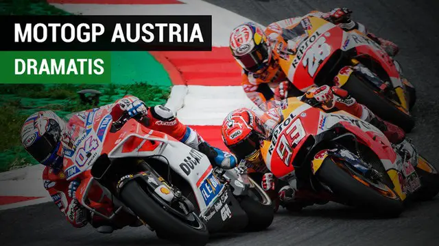 Berita video Andrea Dovizioso juara secara dramatis di MotoGP Austria, Minggu (13/8/2017). Sementara itu, pebalap Movistar Yamaha, Valentino Rossi, tercecer ke posisi ketujuh.