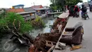 Tampak pohon tumbang di bantaran kali poris Tangerang, Jum'at, (26/2).Pohon tumbang akibat intensitas hujan yang tinggi di kawasan Tangerang. (Liputan6.com/Faisal R Syam)