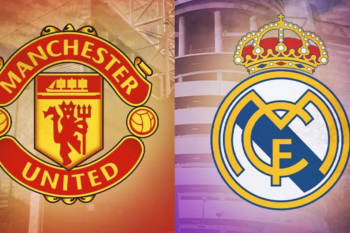 Ilustrasi - Logo Manchester United dan Real Madrid
