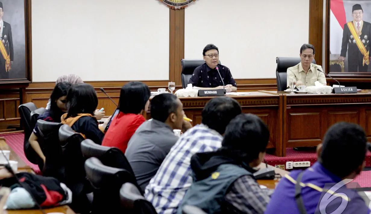 Suasana rapat penyampaian kebijakan dan agenda prioritas Kemendagri tahun 2015 & 2016, Jakarta, Selasa (6/1/2015). (Liputan6.com/Faizal Fanani)