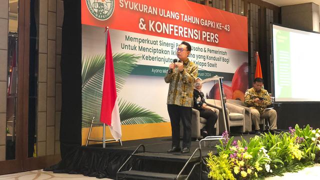 Konferensi pers Syukuran Ulang Tahun GAPKI ke-43 tahun, di Jakarta, Selasa (27/2/2024). (Foto: Liputan6.com/Tira Santia)
