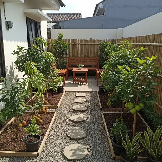 9 Desain Taman Buah Mini dengan Jalur Taman Natural, Estetis dan Produktif
