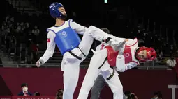 Mohamed Khalil Jendoubi merupakan atlet asal Tunisia yang berlaga di ajang cabang olahraga taekwondo 58 kg. (Foto/AP/Themba Hadebe)