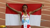 Triyaningsih sukses mennghadirkan emas kedua bagi Indonesia. (Bola.com/Arief Bagus)