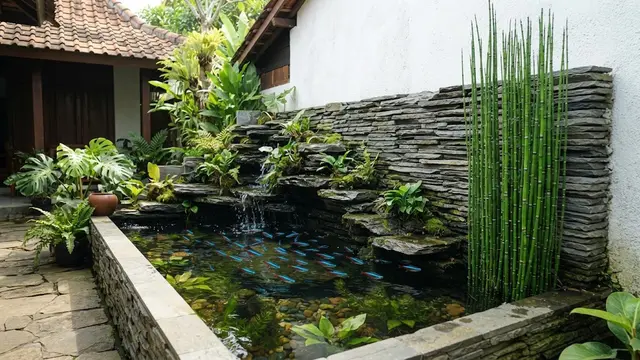 Kombinasi Batu Tanaman dan Ikan Untuk Mini Pond
