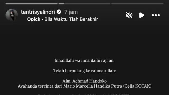 Unggahan Tantri Kotak soal ayah Cella Kotak meninggal dunia. (Foto: Dok. Instagram @tantrisyalindri)@