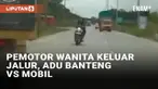 Setiap pengendara wajib berkonsentrasi dan mengutamakan keselamatan saat berkendara. Namun tak jarang pengendara kerap kali tak mengindahkan anjuran dan aturan tersebut seperti pemotor wanita berikut. Pemotor tak berhelm tersebut tiba-tiba keluar jal...