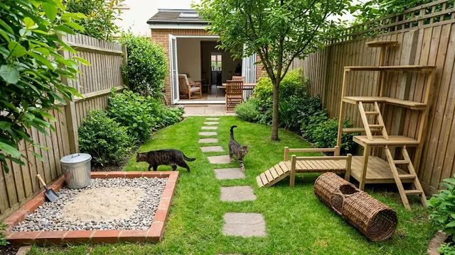 Desain Taman Kecil dengan Area Khusus untuk Kucing Bermain
