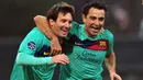 4. Xavi (399 laga) - Xavi merupakan salah satu pemain gelandang terbaik yang membela Barcelona pada 1998-2015. Pemain asal Spanyol ini tercatat 399 kali bermain dengan Lionel Messi selama di Barcelona. (AFP/Giuseppe Cacace)