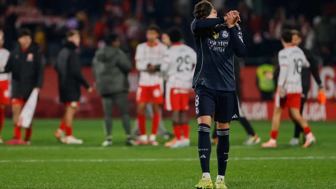Federico Valverde bereaksi dalam laga La Liga antara Girona dan Real Madrid