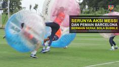 Video serunya aksi saling tubruk Lionel Messi dan pemain Barcelona lain dalam permainan sepak bola bubble.