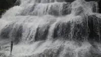 Airnya yang cukup dingin dan lokasinya dikelilingi oleh rerimbunan pohon berdaun lebat, air terjun Lacossa berbeda dengan air terjun lainnya (Liputan6.com/Eka Hakim).