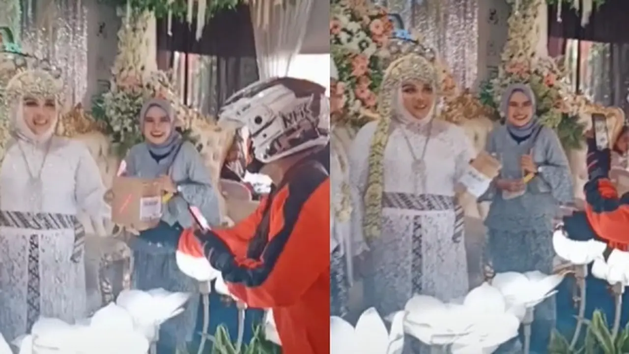 Demi Antar Pesanan, Ini 5 Aksi Kocak Kurir Paket Terobos Acara Pernikahan