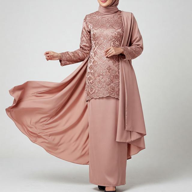 Model Gamis Brokat Kombinasi Satin