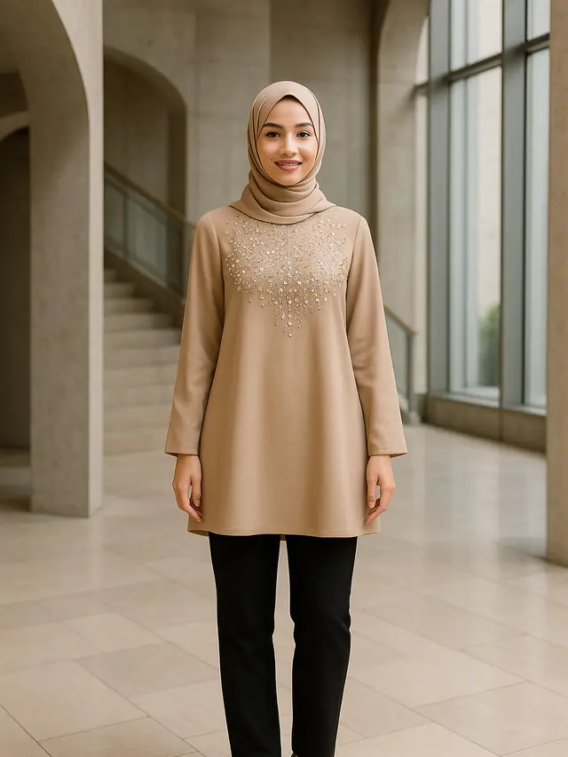 Model Gamis Payet di Dada Simple