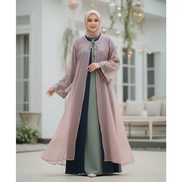 Model Gamis Abaya Outer 2 in 1 untuk Lebaran 2026.