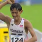 Atlet Indonesia, Hendro meraih medali emas pada nomor Jalan Cepat 2000m dengan catatan waktu tercepat 1:32:11  SEA Games 2017 di Malaysia, (22/8/2017). (Bola.com/Vidio.com)