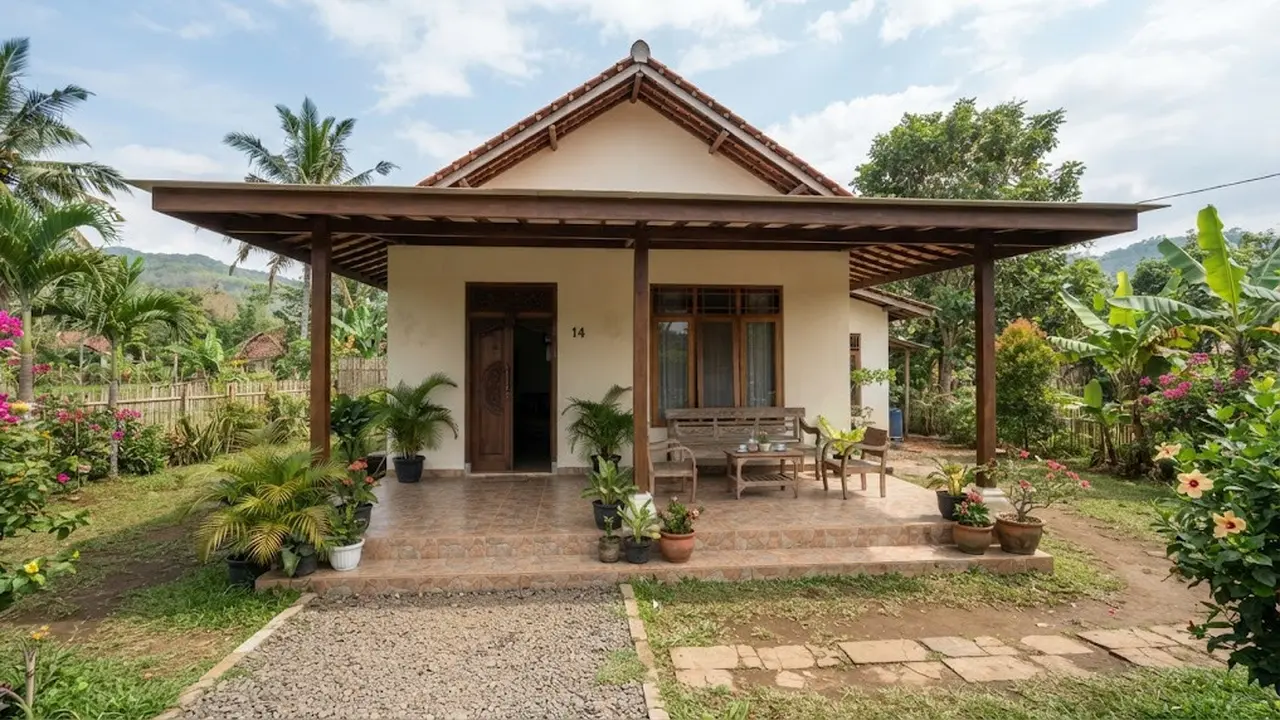 Rumah Kampung Sederhana dengan Teras Berkanopi