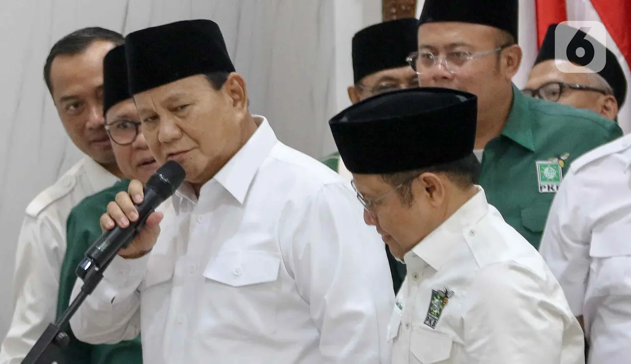 Usai pertemuan, Prabowo mengatakan PKB ingin bekerjasama dengan dirinya dan Partai Gerindra meski sebelumnya dalam Pilpres 2024 berada di kubu berseberangan. (Liputan6.com/Herman Zakharia)