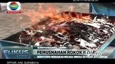 Sebanyak 464 ribu lebih batang rokok ilegal senilai Rp. 330 juta lebih, dimusnahkan petugas Bea Cukai Banyuwangi, Jawa Timur. Rokok-rokok ilegal tersebut merupakan hasil penindakan sejak bulan Januari hingga Agustus 2019 di berbagai kecamatan di Bany...