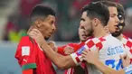 Pertandingan perebutan peringkat ketiga Piala Dunia 2022 antara Krosia melawan Maroko yang berlangsung di Khalifa Internasional Stadium, Doha, Sabtu (17/12/2022) dinodai oleh keributan antar pemain. (AP Photo/Hassan Ammar)