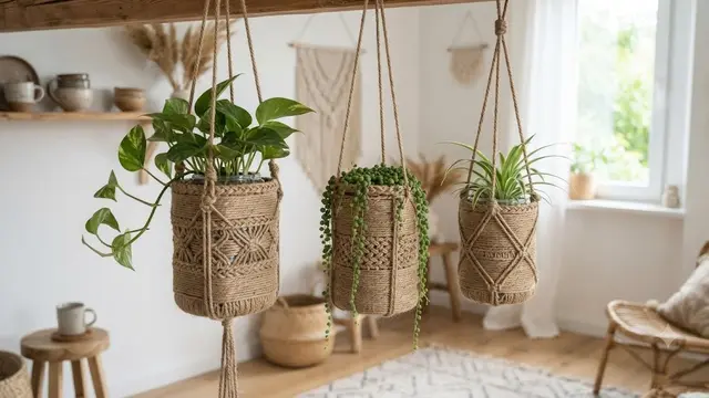 Pot Gantung dengan Motif Anyaman Tali (AI Generated)