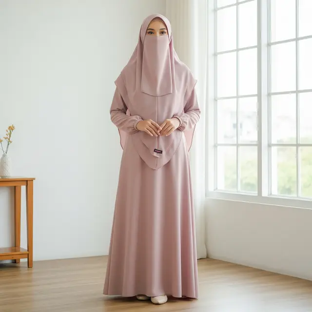 9 Model Gamis Syari Bahan Wolfis yang Adem dan Praktis, Pilihan Muslimah