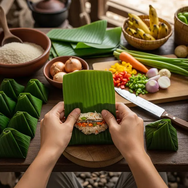 Mengolah Makanan dengan Daun Pisang (Gemini AI)