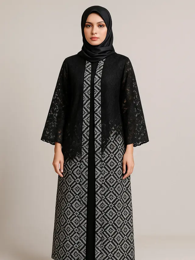 Model Batik Brokat Kombinasi Lengan Kimono Panjang