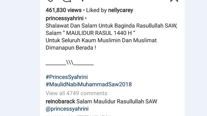 Aksi saling balas komentar Syahrini dan Reino Barack (Instagram/ @princessyahrini)