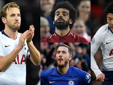 Sergio Aguero kembali meramaikan persaingan meraih gelar pencetak gol terbanyak Premier League usai mencetak trigol ke gawang Arsenal. Kini Aguero hanya berselisih dua gol dari Salah. (Kolase Foto AFP)