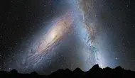 Ilustrasi Andromeda dan Galaksi Bima Sakti di langit malam (NASA)