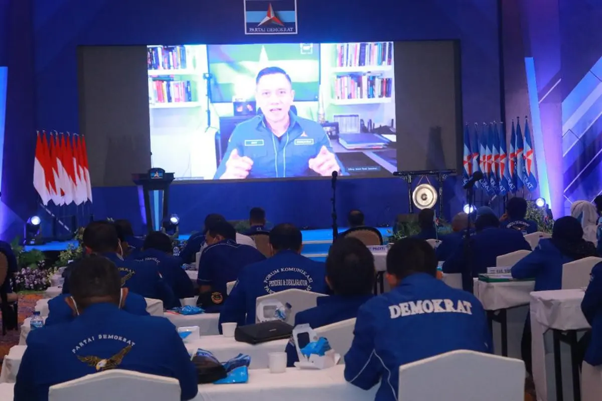 AHY saat membuka Musda Demokrat Jatim. (Dian Kurniawan/Liputan6.com)