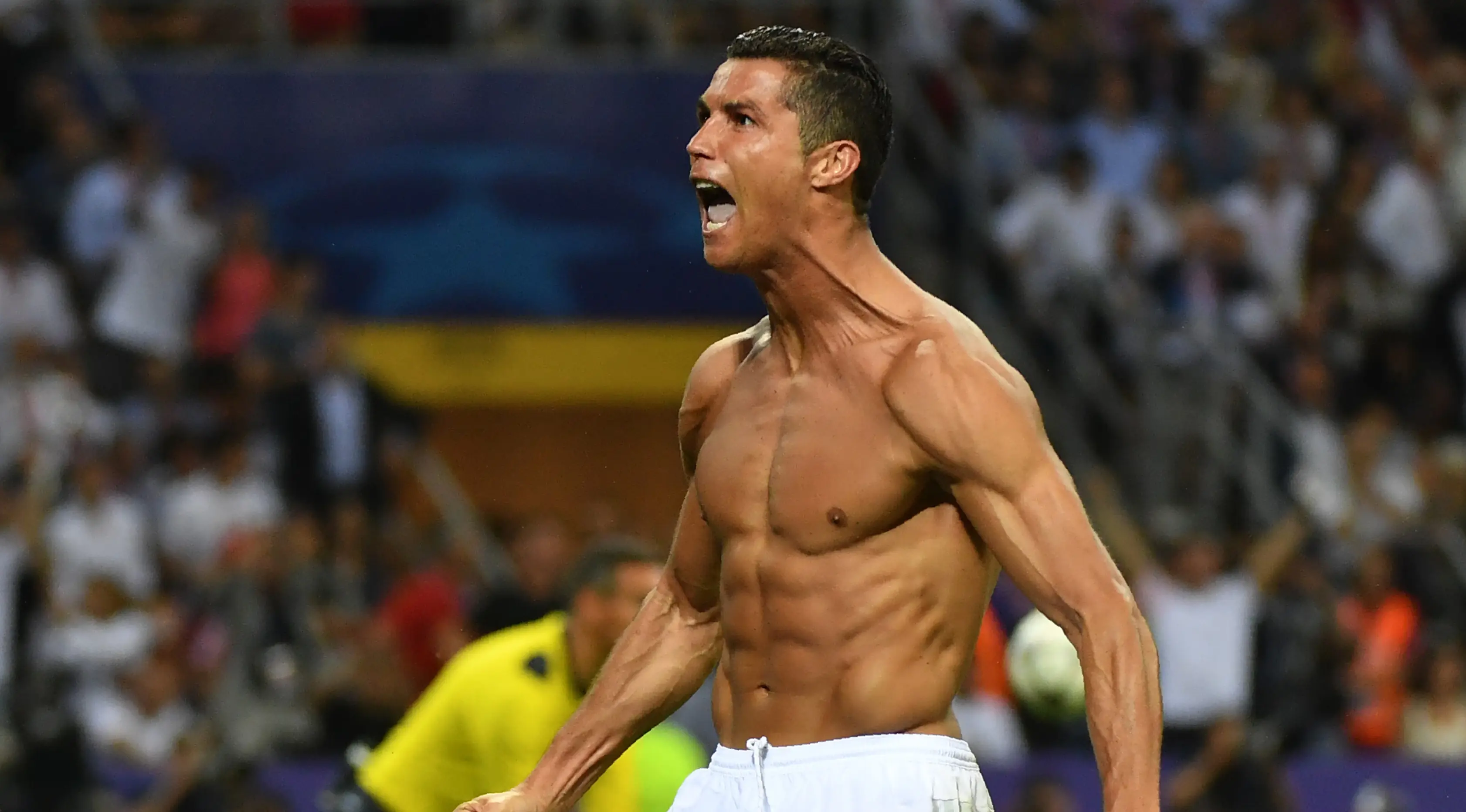 Selebrasi Cristiano Ronaldo usai mencetak gol ke gawang Atletico Madrid di final Liga Champions 2015/16. (AFP Photo/Gerard Julien)