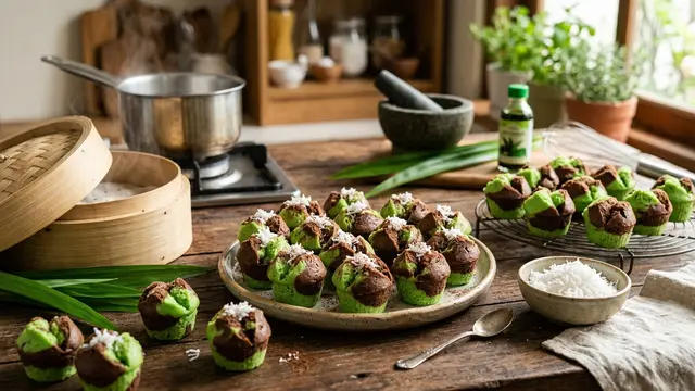Bolu Kukus Mini Pandan Coklat yang Lembut (AI Generated)