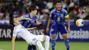 Pada menit ke-90+1, Timnas Jepang berhasil merubah skor lewat gol Fuki Yamada. (KARIM JAAFAR/AFP)