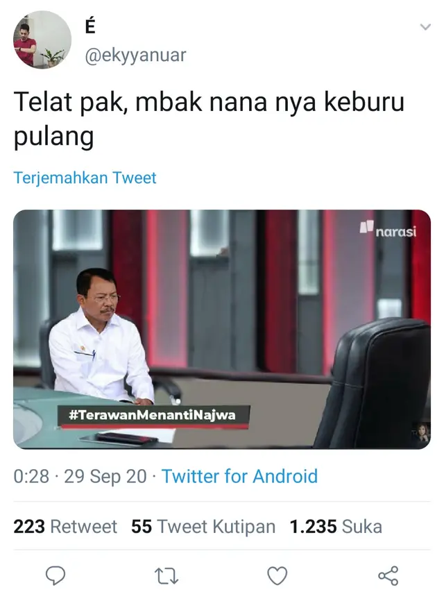 Meme Najwa Shihab. (Foto: Twitter @ekyyanuar)