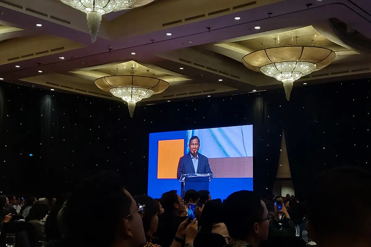 Calon Presiden (Capres) Nomor Urut 2 Prabowo Subianto dalam acara “Trimegah Political and Economic Outlook 2024”, yang berlangsung di The Ritz-Carlton Pacific Place, Jakarta, Rabu (31/1/2024). (Arief/Liputan6.com)