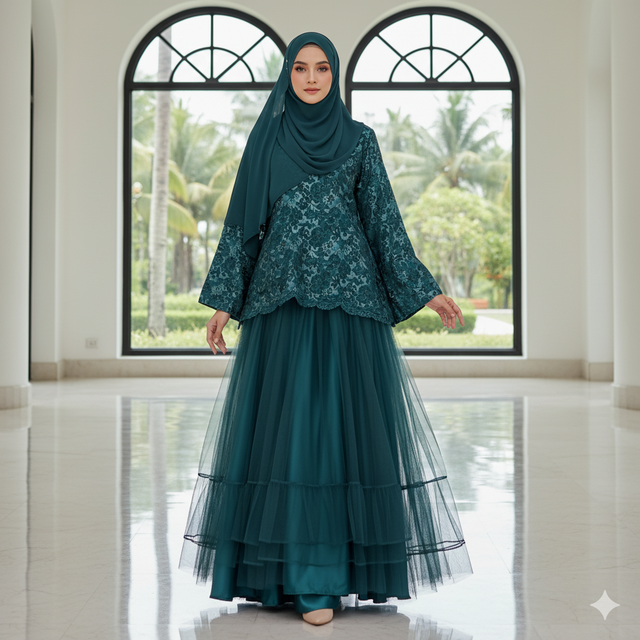 Mujer vistiendo abaya turquesa (Gemini AI)