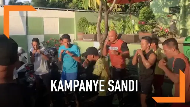 Cawapres Prabowo Sandiaga Uno akan berkampanye di Jembrana Bali dan Bima NTB. Sebelum kampanye Sandi berolahraga dan latihan tinju di Kuta Bali