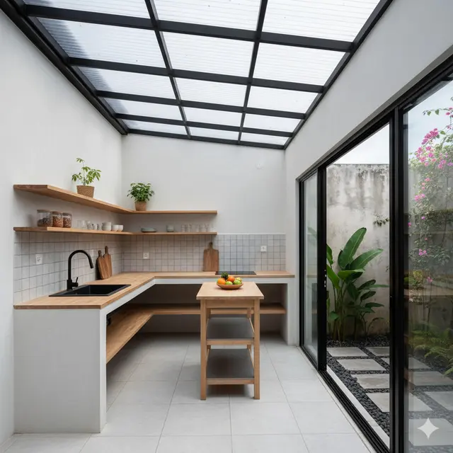 Model Dapur Semi Outdoor Ukuran 3x3 dengan Pencahayaan Alami