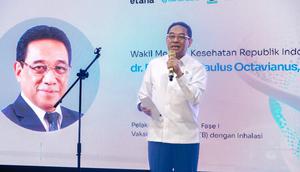 Wakil Menteri Kesehatan Republik Indonesia, dr. Benjamin Paulus Octavianus, Sp.P(K) mendukung penuh pengembangan vaksin TB inhalasi sebagai terobosan menuju bebas TBC 2030. (Biro Komunikasi dan Informasi Publik Kemenkes RI / Dede Lukman Hakim)
