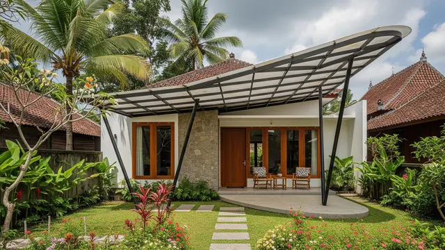 Ilustrasi Model Kanopi Teras Unik Bentuk Melengkung untuk Rumah Modern/Gemini AI