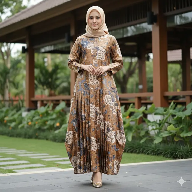 Model Baju Batik Satin Syari dengan Potongan Longgar