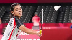 Jorji, sapaan akrabnya, menang dua gim langsung atas wakil Belgia, Lianne Tan, dengan skor 21-11, 21-17. (Foto: AP/Dita Alangkara)